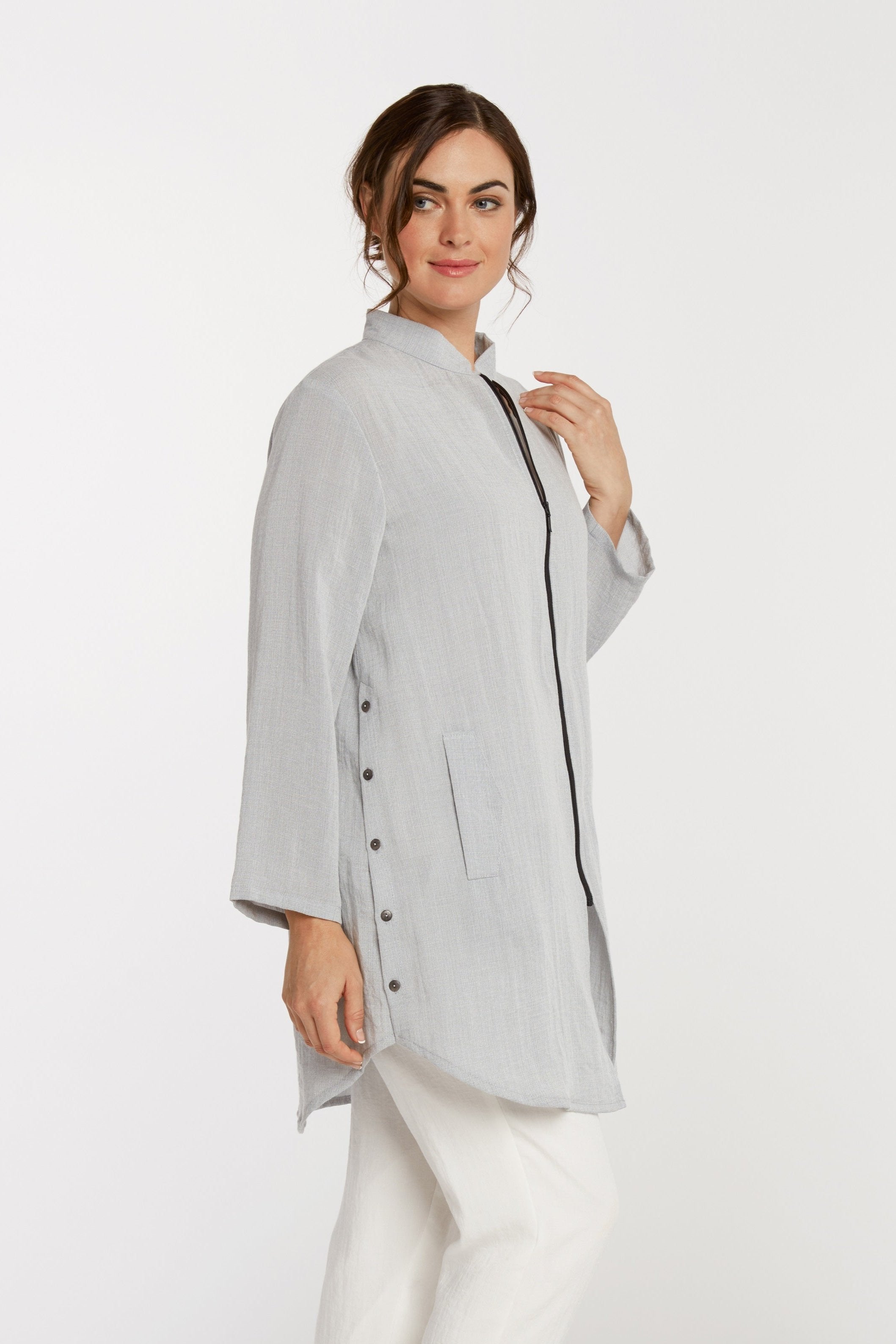 AA218 - Side Button Zippered Tunic – Fridaze - Linen Redefined