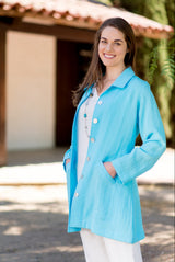 AA109 - Long Linen Jacket w/Banded Waist