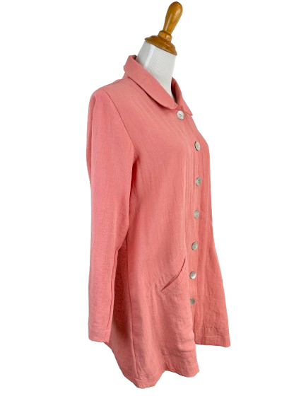 AA109 - Long Linen Jacket w/Banded Waist